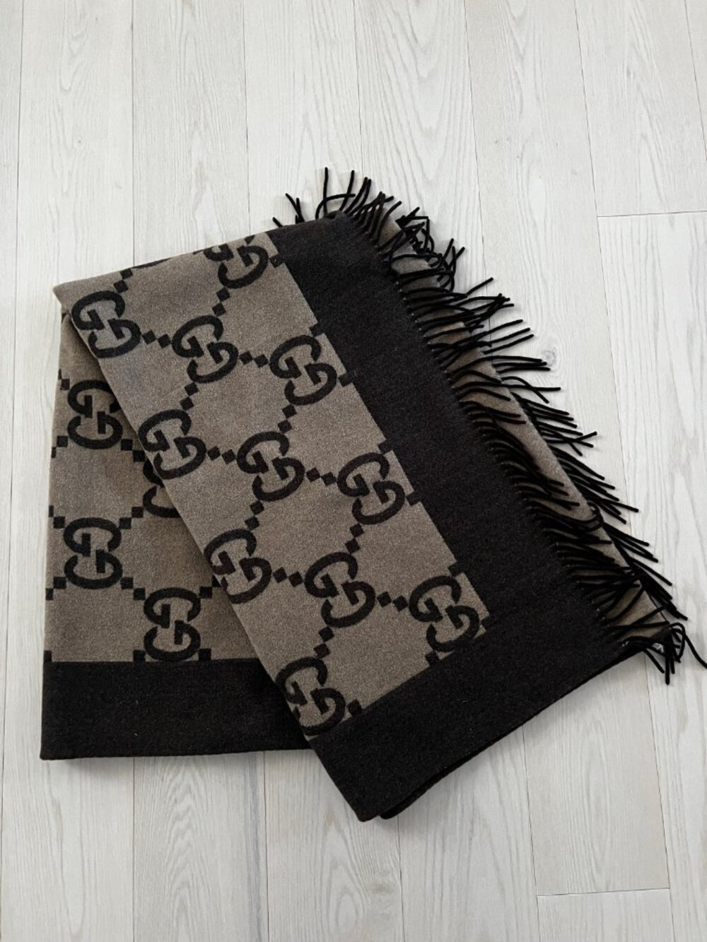 Gucci Monogram Fringed Throw Blanket Brown Tan